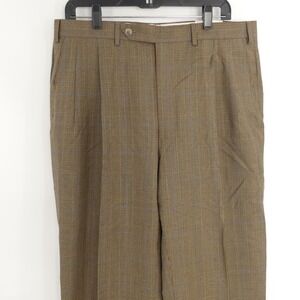 NWT Samuelsohn SB Alton Wool Dress Pants Brown Plaid Unhemmed‎ Men's 36 DEFECT